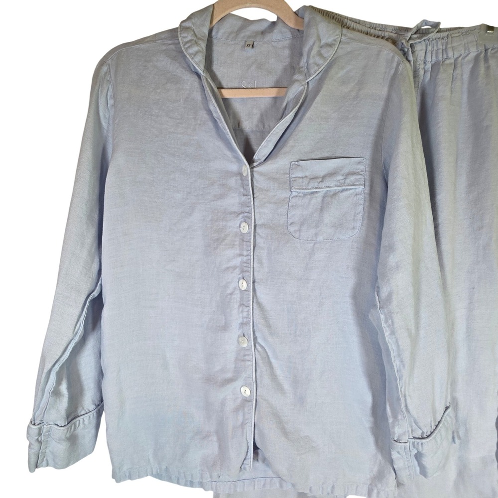 Serena & Lily Hyannis Port 100% Linen Pajama Set Coastal Blue Womens XS - Picture 3 of 10